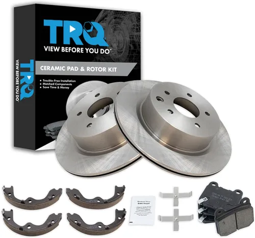 Miniatura 52 de TRQ Kit de pastillas de freno y rotor Posi trasero premium con zapatas de estacionamiento para camión GM SUV