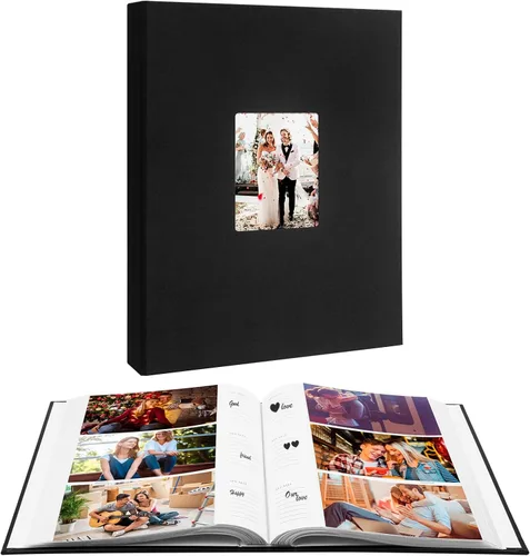 Álbum de fotos de 4 x 6 pulgadas, 360 fotos, cubierta de marco de lino con áreas de notas, libro de fotos de 4 x 6 con espacio de escritura para