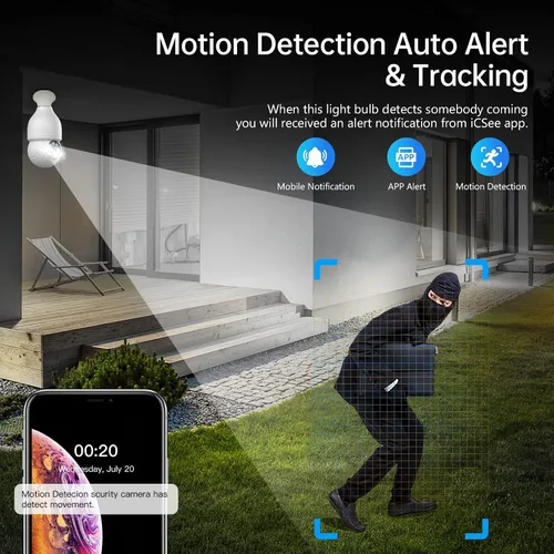Miniatura 4 de Cámara de seguridad con bombilla WiFi de 2.4 GHz, cámara de enchufe de luz de 1080P, cámara de seguridad inalámbrica para interiores y exteriores