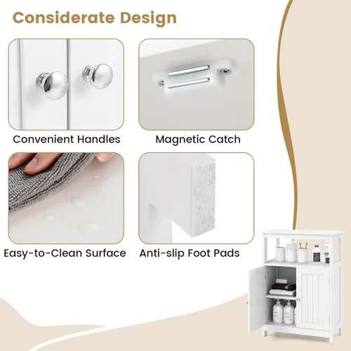Miniatura 9 de Tangkula Gabinete de Almacenamiento para Baño, Organizador de Piso Independiente con 2 Puertas y 1 Estante Ajustable, Muebles Modernos para Baño