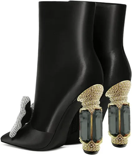 Miniatura 144 de FSJ Botas de tacón alto con punta puntiaguda para mujer, con tacón alto, con cremallera lateral brillante, estilo casual, para uso diario, zapatos