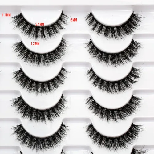 Miniatura 756 de Pooplunch - Pestañas postizas finas de visón sintético, estilo ojo de gato, naturales, cruzadas, tipo racimo, efecto 8D de volumen, tiras