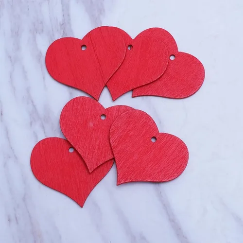 Miniatura 7 de 100 piezas de corazones de madera roja decorativos en forma de corazón con agujero para colgar para manualidades de bricolaje para decoración