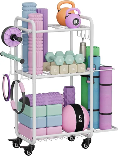 Estante multifuncional de almacenamiento para gimnasio en casa, estante de almacenamiento de esterilla de yoga, estante de pesas para mancuernas y