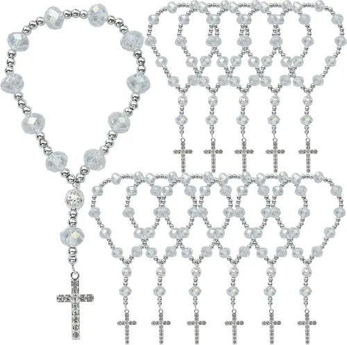 Miniatura 10 de 12 pulseras de rosario de cristal con diamantes de imitación, cruz, bautismo, boda, primera comunión, recuerdo de quinceañera, regalo conmemorativo