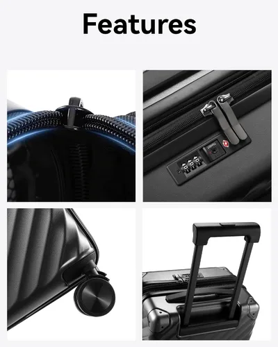 Miniatura 9 de LUGGEX Equipaje de mano 22 x 14 x 9 aprobado por aerolíneas - Maleta rígida expandible 100% policarbonato con ruedas giratorias, negro-pistola, Todo