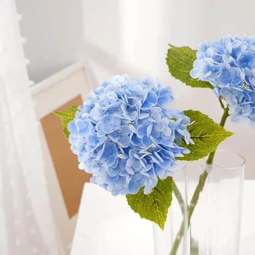 Miniatura 4 de Flores artificiales de hortensias de tacto real, 2 flores azules y 2 blancas de tacto real, flores de hortensias sintéticas de 21 pulgadas, flores