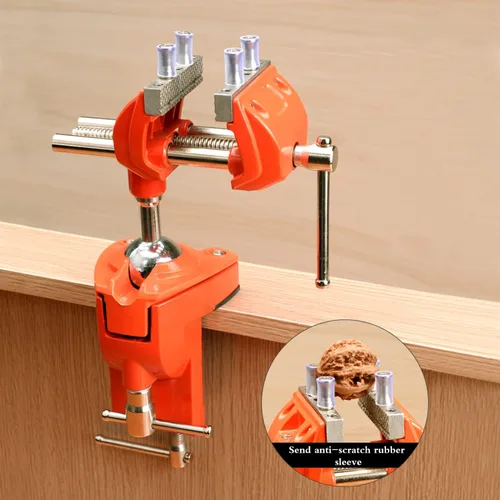 Miniatura 7 de MAXMAN Tornillo de banco de abrazadera con poste universal, tornillo de banco de carpintería, acero fundido resistente de 360°, tornillo de Naranja