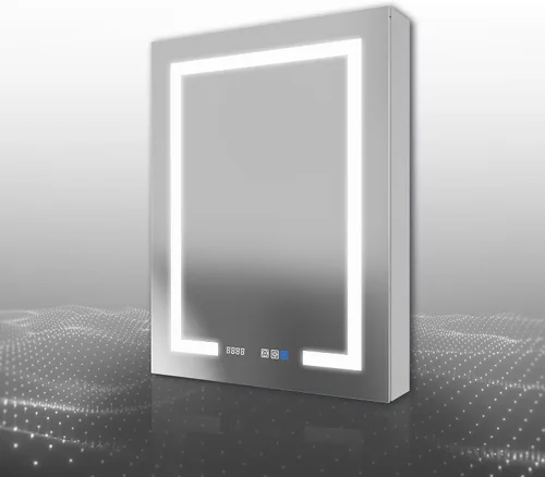 Botiquín iluminado de 24 x 32 pulgadas, botiquín empotrado o de superficie, pantalla de temperatura del reloj y habitación, desempañado, atenuación,