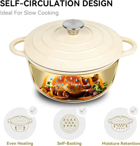 Miniatura 2 de Miereirl Olla Holandesa Esmaltada de 4.5 Cuartos con Tapa, Olla Holandesa de Hierro Fundido con Asas Duales para Hornear Pan, Cocinar, Utensilios