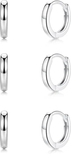 Aretes de aro pequeños para cartílago para mujeres, hombres y niñas, 3 pares de aretes hipoalergénicos de plata de ley, 0.390.39 pulgadas,