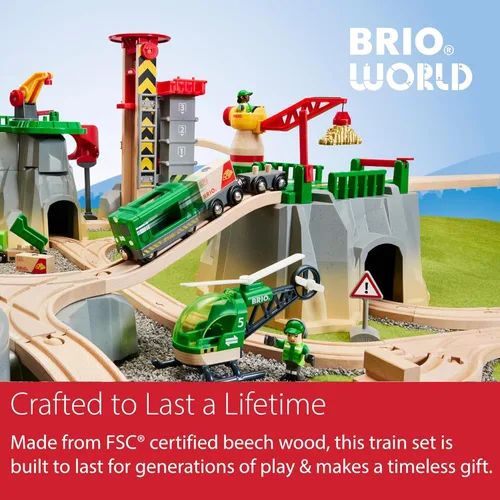Miniatura 7 de BRIO World Cargo Mountain Set – Juego de tren de madera de 49 piezas con certificación FSC y accesorios – Compatible con todos
