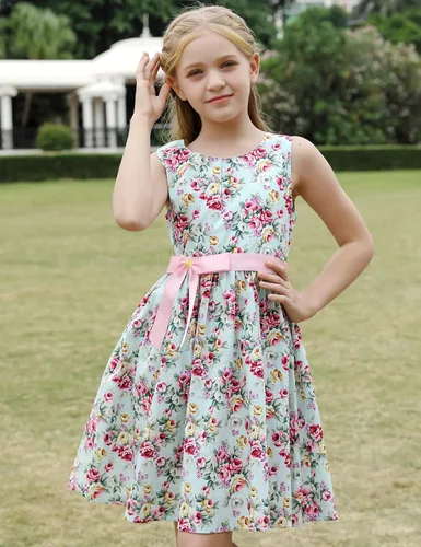 Miniatura 2 de Vestido de verano para niña, de algodón, con diseño floral