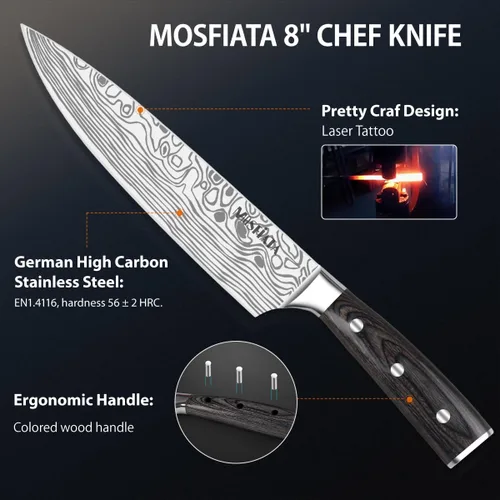 Miniatura 3 de MOSFiATA Juego de Cuchillos de Chef Profesional con Acero Inoxidable Alemán de Alto Carbono Juego de Cuchillos de Cocina de 3 Piezas con Protector