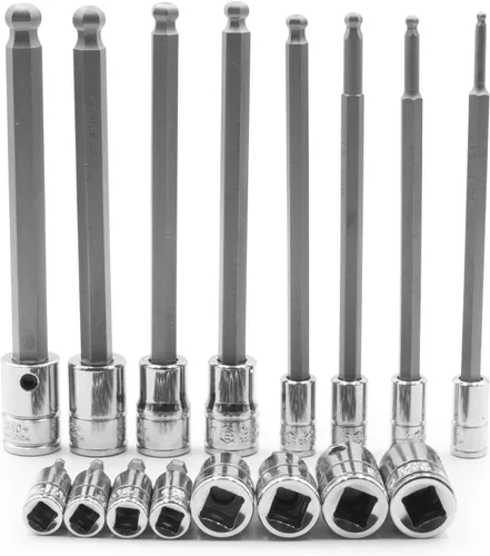 Miniatura 3 de Genius Tools Juego de dados hexagonales de 16 piezas de 1/4" y 3/8" Dr. Metric Wobble BS-2316WH
