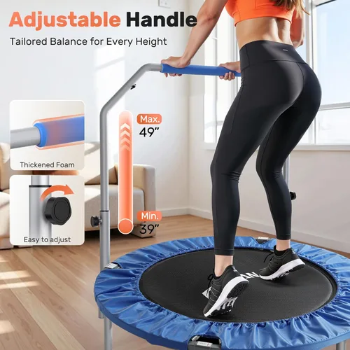 Miniatura 2 de BCAN SP2 - Mini trampolín plegable de 40/48 pulgadas, carga máxima de 330 libras/440 libras, rebote de fitness con mango de espuma ajustable, Azul