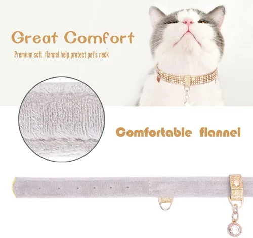 Miniatura 4 de Collar para gato, collar de perro, [diamantes de imitación brillantes] de cuero PU premium con colgante, collares ajustables para gatos y perros