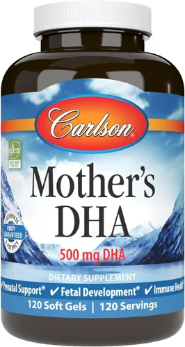 Carlson - DHA de la madre, 500 mg de DHA, apoyo prenatal, desarrollo fetal y salud inmunológica, 120 cápsulas blandas