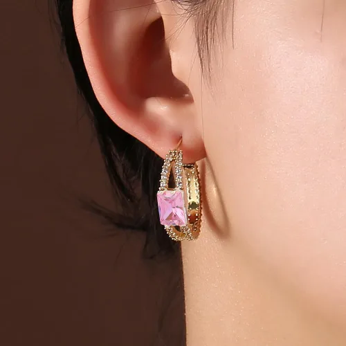 Miniatura 2 de Pendientes de aro para mujer S925 con aguja de plata con incrustaciones de circonitas Preppy Pendientes de moda para mujer