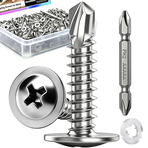 Miniatura 10 de mxuteuk 230 tornillos autorroscantes #8 para metal, 410 tornillos autoperforantes de acero inoxidable, tornillos de chapa de cabeza de truss de 1/2