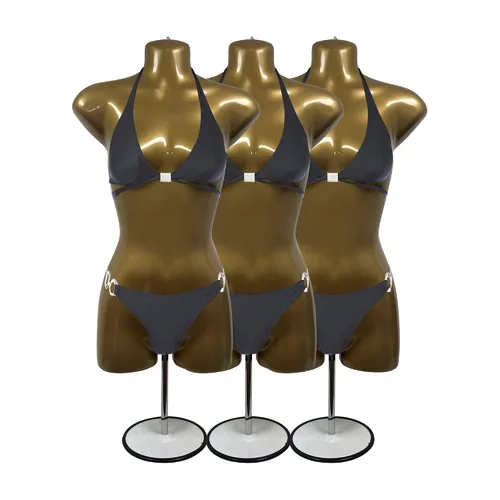 Miniatura 11 de Maniquí femenino dorado largo con soporte para vestido con forma de camiseta para mostrador de encimera, cuerpo hueco con poste de metal y gancho