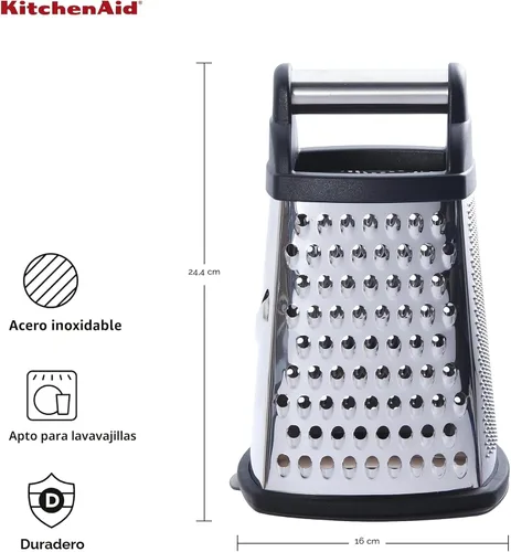 Miniatura 2 de KitchenAid Gourmet - Rallador de caja de acero inoxidable de 4 lados para rejilla fina, media y gruesa, contenedor de almacenamiento desmontable