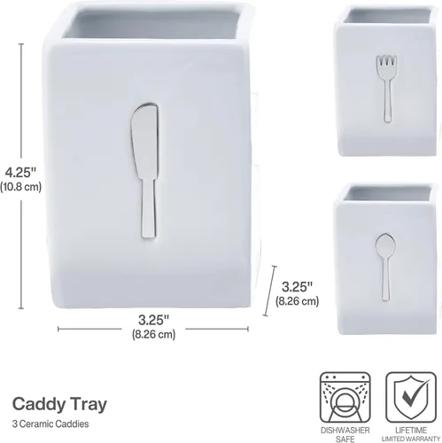 Miniatura 3 de Towle Living Carrito de cerámica de 3 piezas con bandeja de madera, blanco, negro