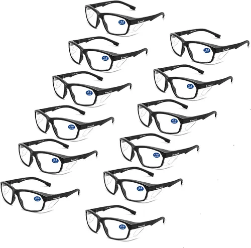 Miniatura 8 de ProtectX Anteojos de seguridad clásicos, lentes antivaho resistentes a los arañazos, gafas protectoras para el trabajo, interior/exterior, ANSI Z87.1