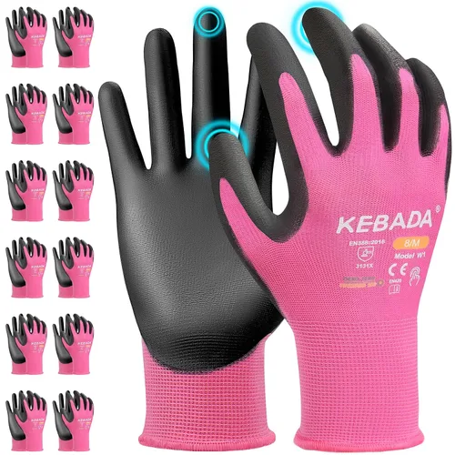 Miniatura 13 de Kebada Guantes de trabajo de seguridad, paquete de 120 pares a granel, pantalla táctil, revestimiento de poliuretano, ideales para almacén, Negro
