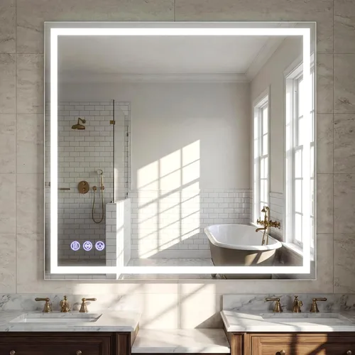 Miniatura 15 de VooBang Espejo de baño con luces de 30 x 30 pulgadas, 3 modos de iluminación ajustables, espejo de tocador de baño LED, antivaho y función