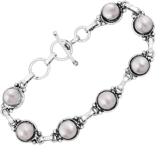 Miniatura 14 de Round Shape Natural & Synthetic Gemstones Silver Plated Bracelets for Women - Vintage Bohemian Style Handmade Birthstone Adjustable Link Bracelet