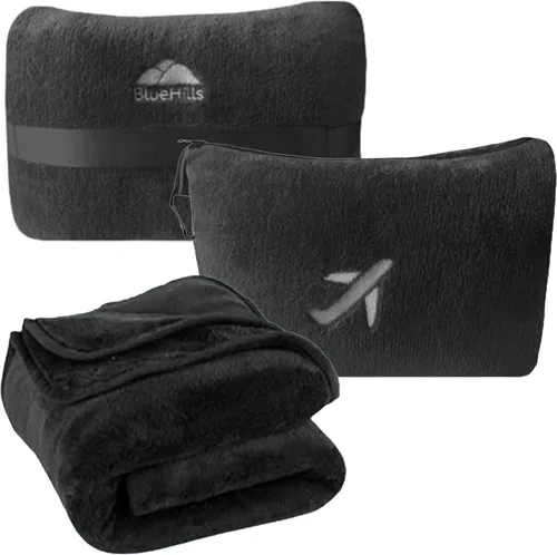 Miniatura 14 de BlueHills Paquete de 2 Mini Mantas de Viaje de Felpa Suave Premium, Almohada, Esenciales de Avión para Dos en Bolsa, Viaje en Vuelo, Mantas de Avión