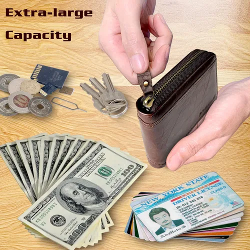 Miniatura 38 de Admetus Billeteras con bloqueo RFID para hombre, billetera de cuero con cremallera para hombres con tarjetero RFID plegable