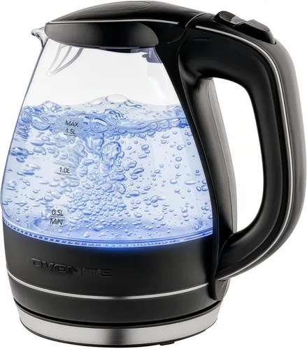Miniatura 10 de OVENTE Hervidor Eléctrico, 1.5L de Vidrio de Borosilicato para Encimera, Calentador y Hervidor de Agua para Café o Té, Libre de BPA, Apagado Naranja