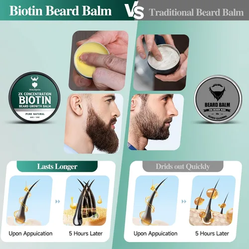 Miniatura 2 de Bálsamo para barba, bálsamo de biotina para barba de concentración 2X para hombres (2 onzas), aceite natural para barba con aceite de ricino, aceite