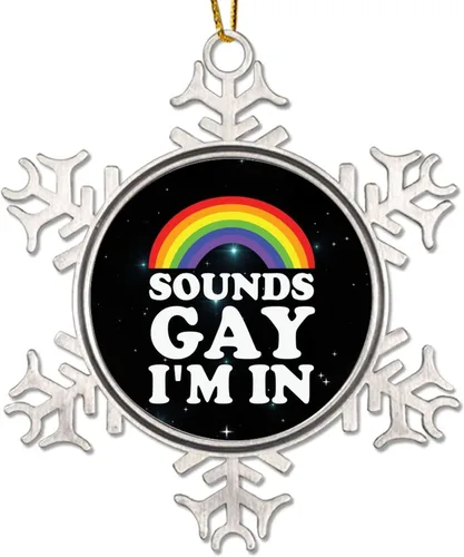 Miniatura 14 de They Them Their - Adornos de árbol de Navidad para lesbianas LGBTQ Progress Rainbow Pride Gay Lesbian Novedad de metal copo de nieve adornos