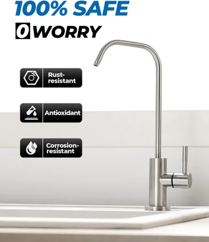 Miniatura 6 de WEWE Grifo de agua potable, grifo de filtro de agua de cocina sin plomo para ósmosis inversa o sistema de filtración de agua, grifo RO, níquel