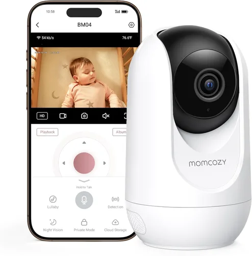 Miniatura 10 de Momcozy Monitor de bebé inteligente WiFi con cámara y audio, pantalla 1080P de 5 pulgadas con montaje en pared, detección de movimiento y llanto