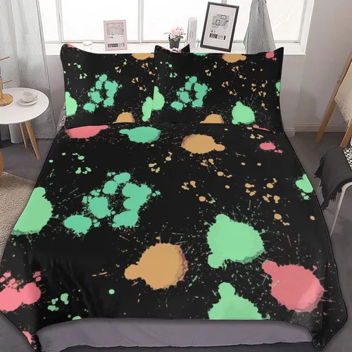 Miniatura 12 de Juego de 3 piezas de edredón neón que brilla en la oscuridad, funda de almohada de microfibra con cremallera para cama matrimonial, Queen