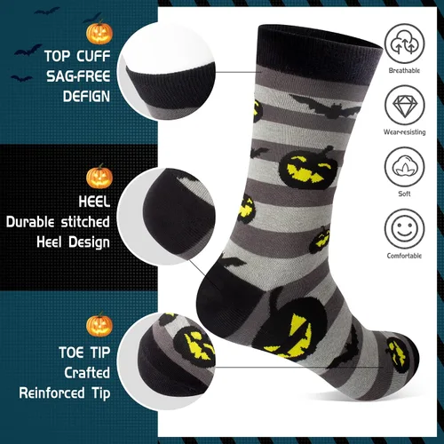 Miniatura 3 de Divertidos calcetines de Halloween para hombres calcetines de algodón novedosos con diseño espeluznante de calabaza fantasma, regalos perfectos