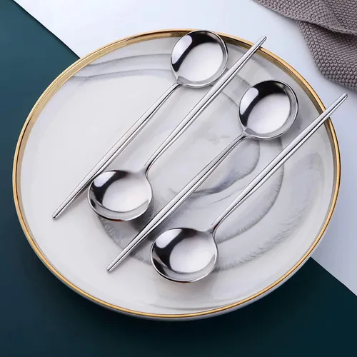 Miniatura 3 de Juego de 18 cucharas de mesa de acero inoxidable, cucharas redondas de mango largo, cucharas de caldo, juego de 18 (plateado, 8.3 pulgadas)