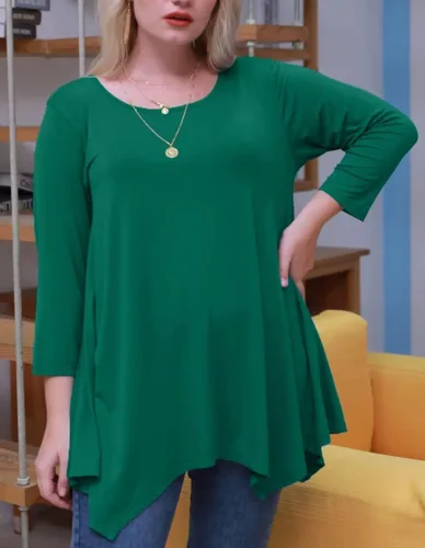 Miniatura 2 de LARACE - Camisa de talla extragrande para mujer, camisa tipo túnica con manga 34, ajuste holgado, ropa básica para mujer