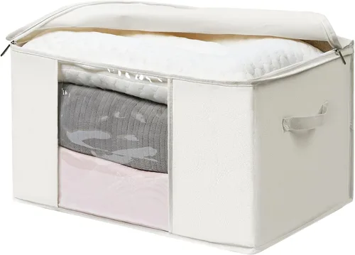 Miniatura 6 de TYEERS Bolsas de almacenamiento grandes con cremallera y ventana transparente, contenedores de almacenamiento de tela mezclada de algodón para ropa