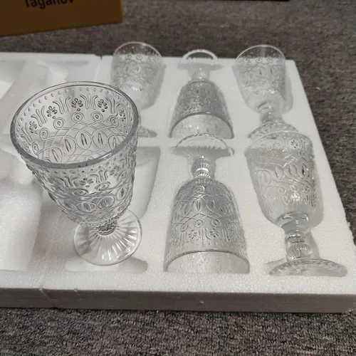 Miniatura 5 de Taganov Juego de 6 copas de vino vintage transparentes, 10 onzas, con tallo, bonitas copas de vidrio para bodas, fiestas, bar