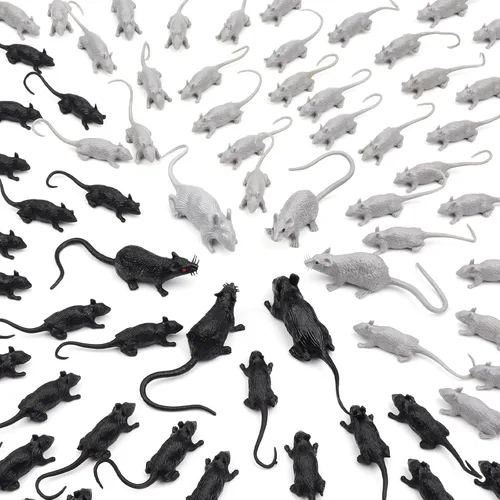 46 piezas de mini ratas falsas de plástico a granel, bromas realistas, ratones simulados, ratones grandes y pequeños, decoraciones para Navidad, día