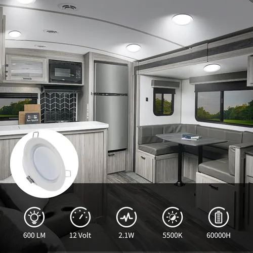 Miniatura 2 de RVZONE Luz LED de Techo Empotrada para RV Barco de 4.5 Pulgadas, Luz LED de Disco para RV de 12 Voltios Blanco Frío, Iluminación Interior Downlight