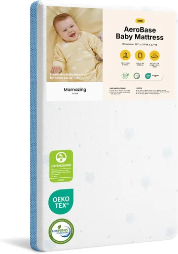 MAMAZING Colchón mini para cuna de 38 pulgadas de largo x 24 pulgadas de ancho, colchón transpirable de 2 etapas, no tóxico, superficie de sueño