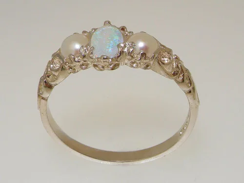 Miniatura 3 de LetsBuyGold Anillo de plata de ley 925 con ópalo auténtico y perla cultivada para mujer, Metal Gema perla, Ópalo
