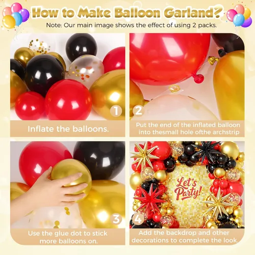 Miniatura 3 de Kit de arco de guirnalda de globos rojos y dorados de 153 unidades con estrellas - 22/18/12/10/5 pulgadas, globos de látex de diferentes tamaños