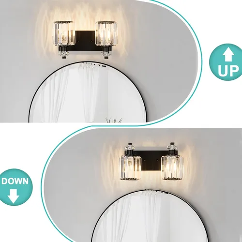 Miniatura 5 de Lámparas de baño negras con pantalla de cristal K9, iluminación de baño sobre espejo, luces de tocador para sala de estar, dormitorio, baño